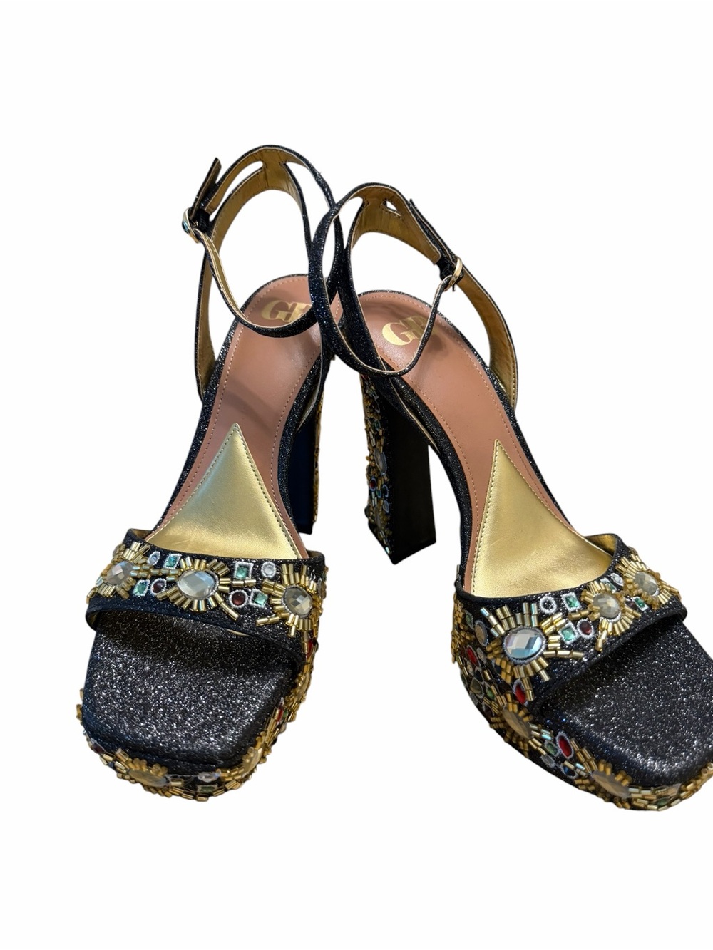 Jeweled Glitter Platform Block Heels Party Prom Wedding Gianni Bini NWOB - Picture 3 of 10